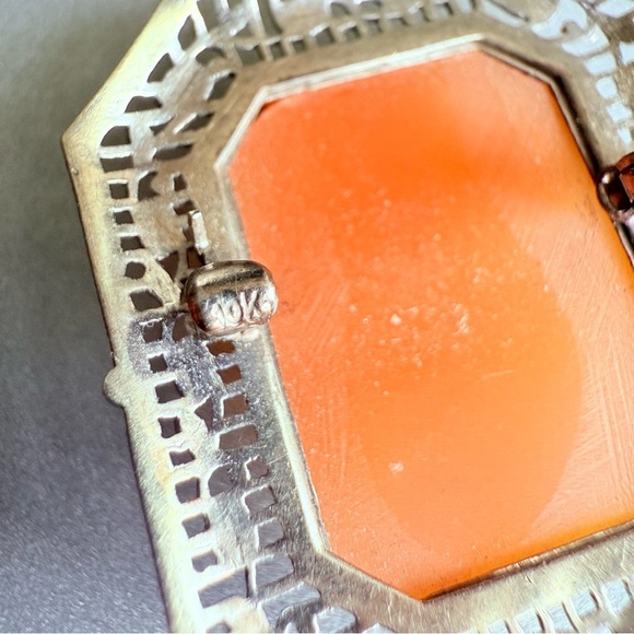 Antique 10k White Gold Carved Cameo Woman’s Profile Filigree Small Brooc… - Picture 6 of 9